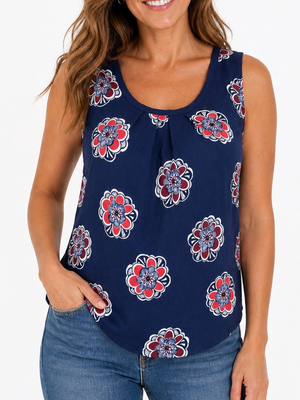 Express Navy Floral Scoop Neck Sleeveless Top‎